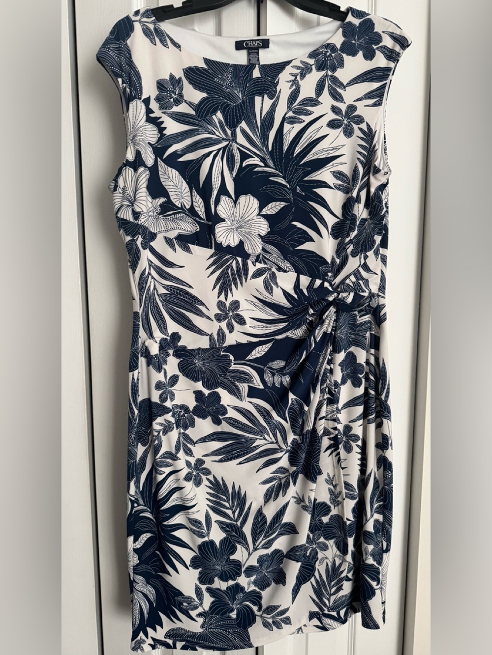 Chaps Navy and White Botanical Print Dress - Picture 2 of 5